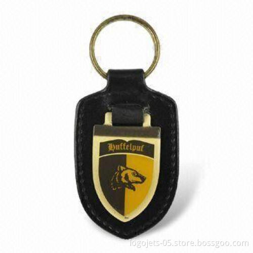 Leather Keyfob with Gold, Bronze, Chrome and Antique Emblem Finishing